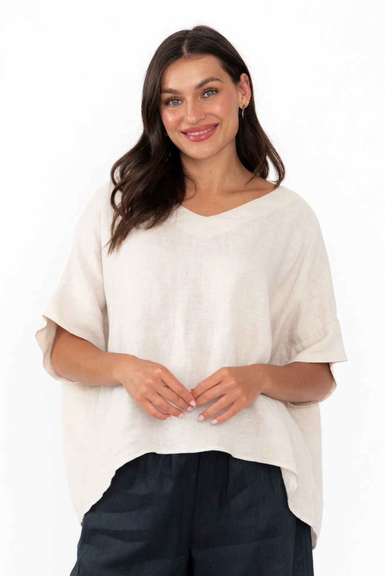 Kiro Beige Linen Top sold by Blue Bungalow