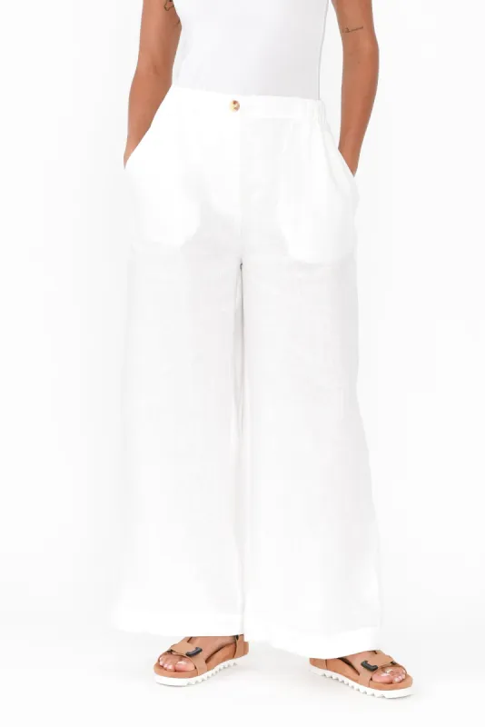 Delsey White Linen Wide Leg Pants sold by Blue Bungalow