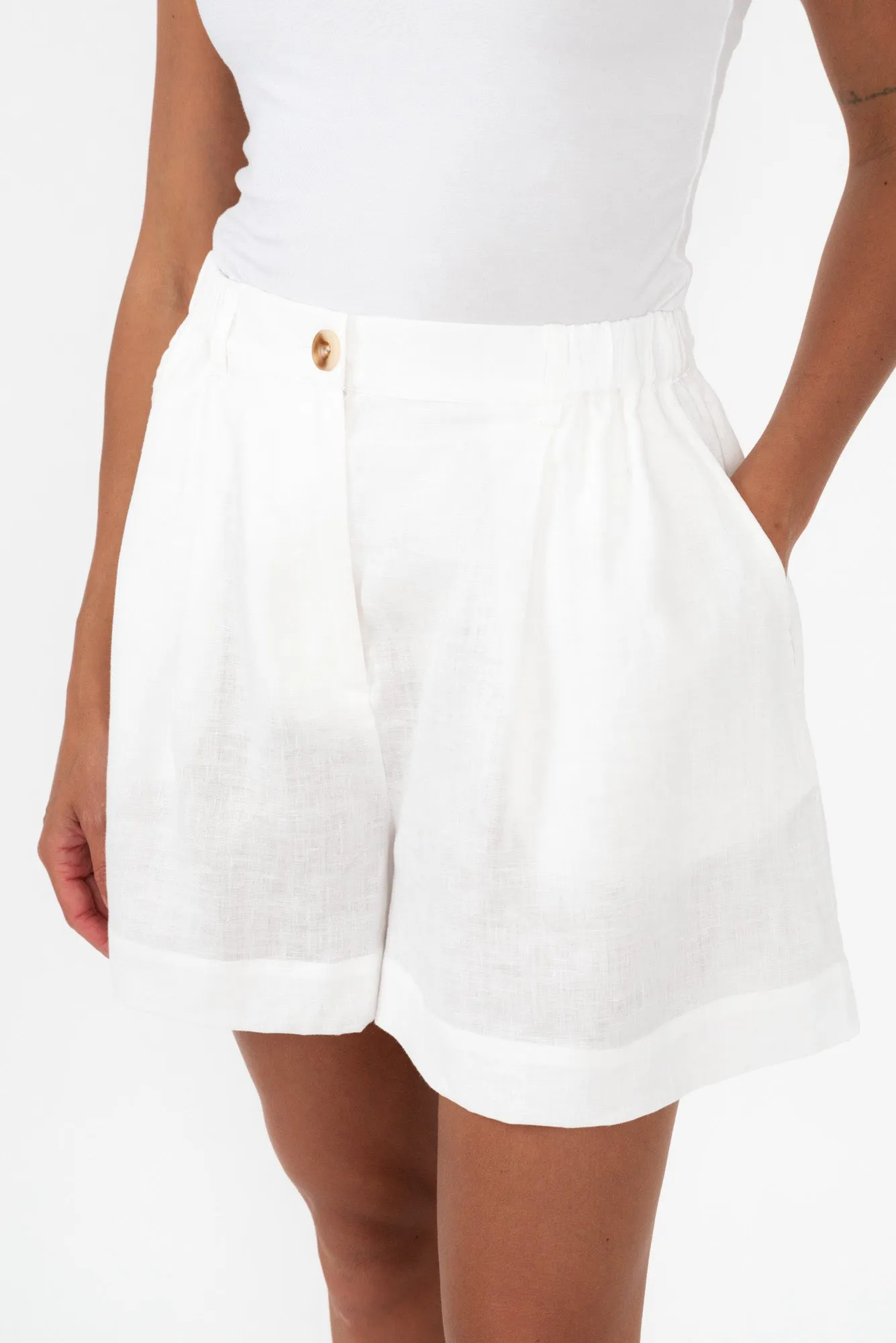 Britannia White Linen Shorts sold by Blue Bungalow product image thumbnail 5