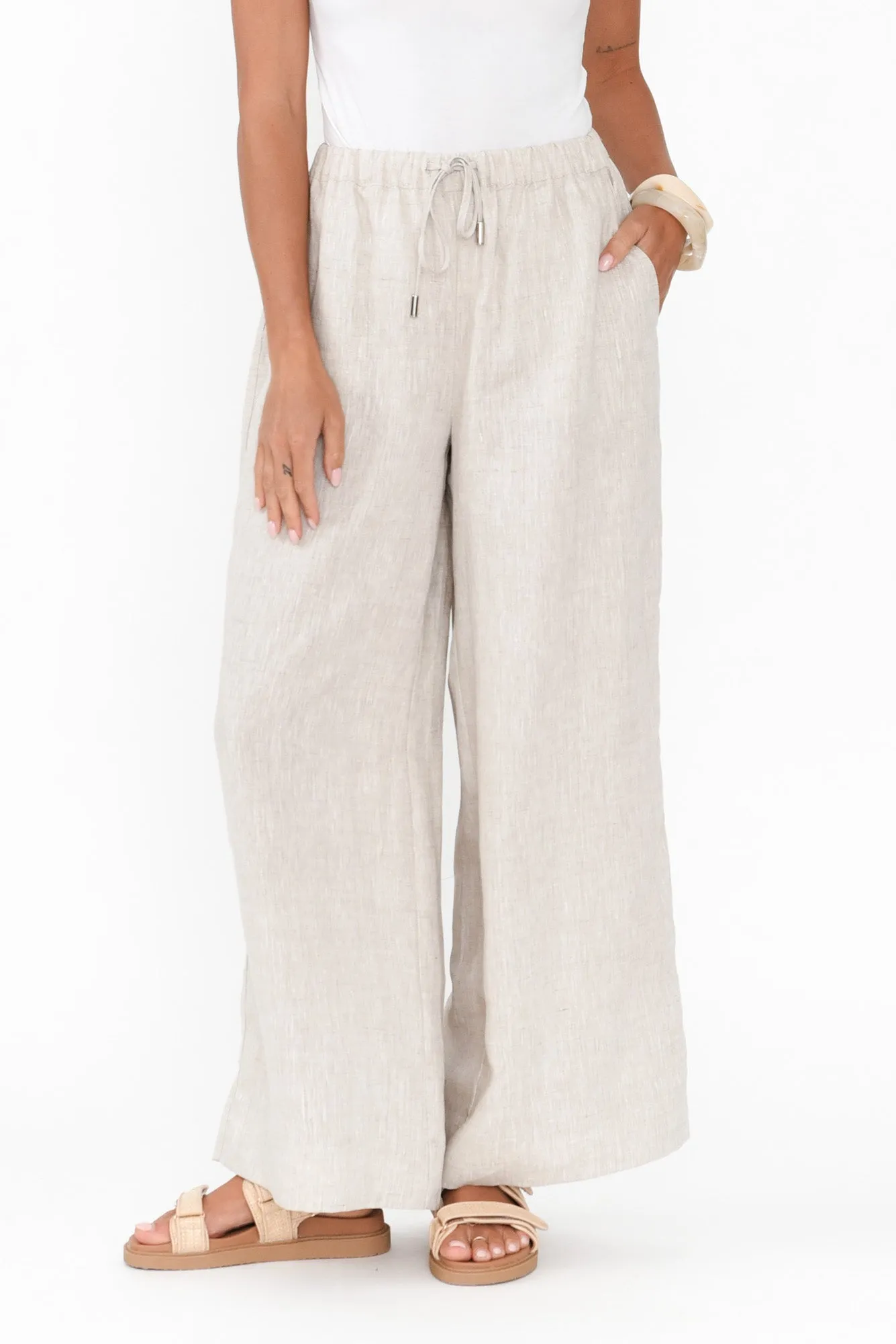 Jimmie Natural Linen Tie Pants sold by Blue Bungalow