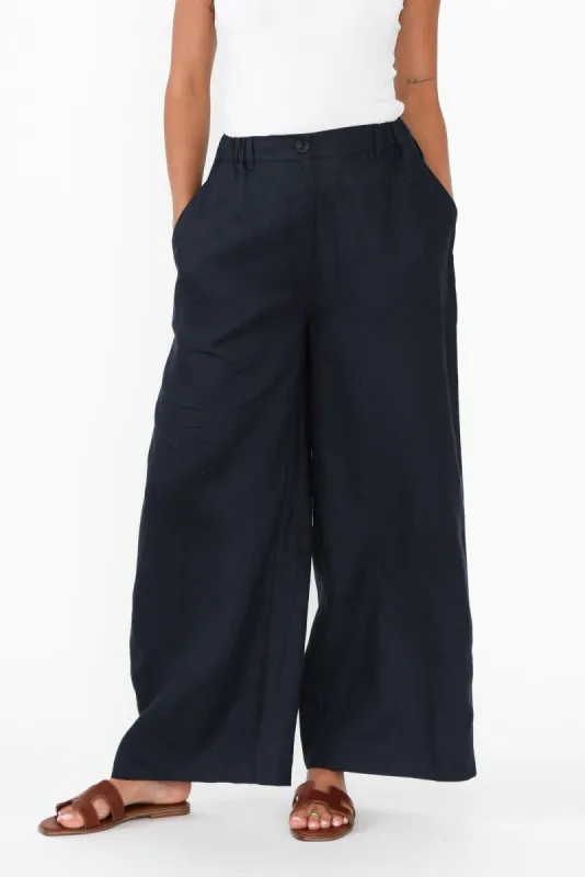 Delsey Navy Linen Wide Leg Pants sold by Blue Bungalow
