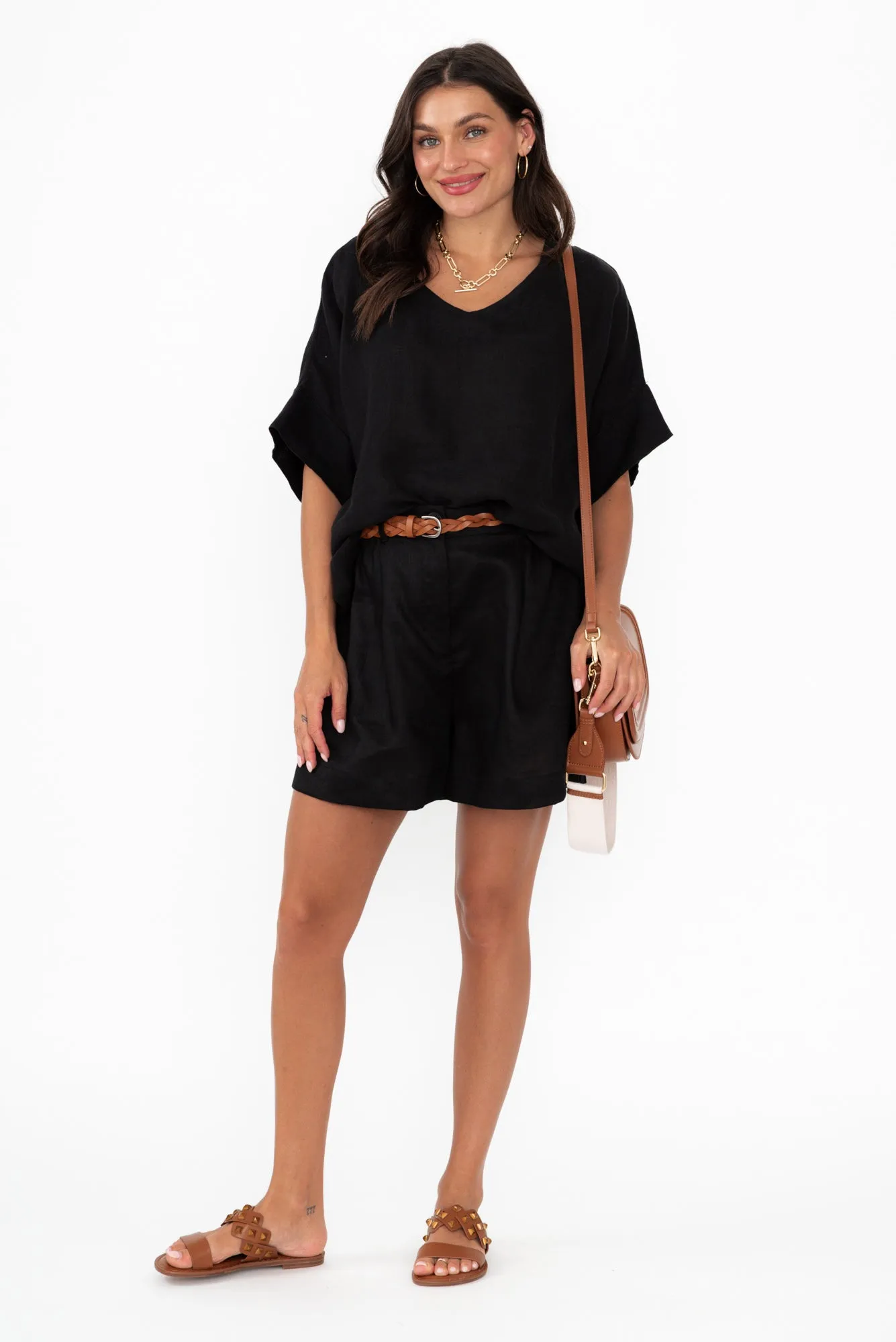 Britannia Black Linen Shorts sold by Blue Bungalow product image thumbnail 2