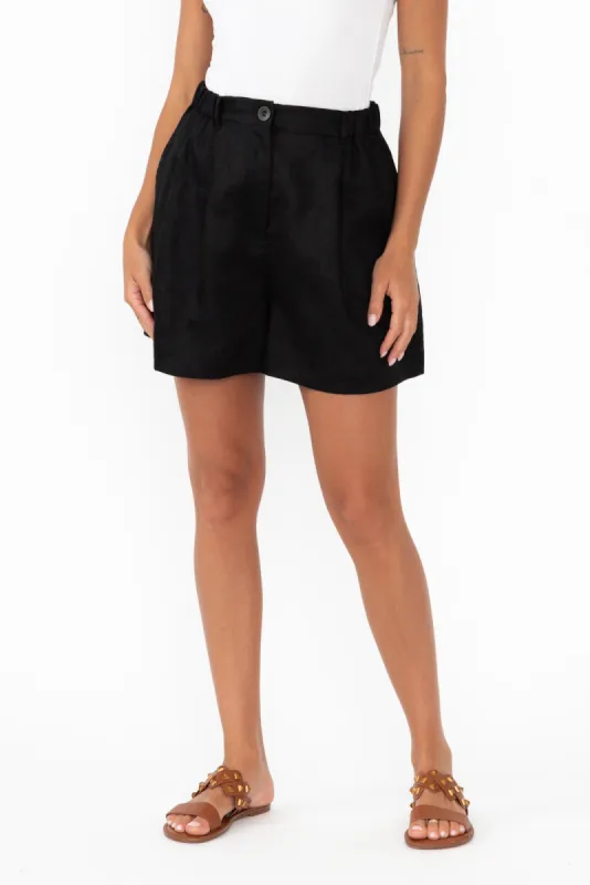 Britannia Black Linen Shorts sold by Blue Bungalow