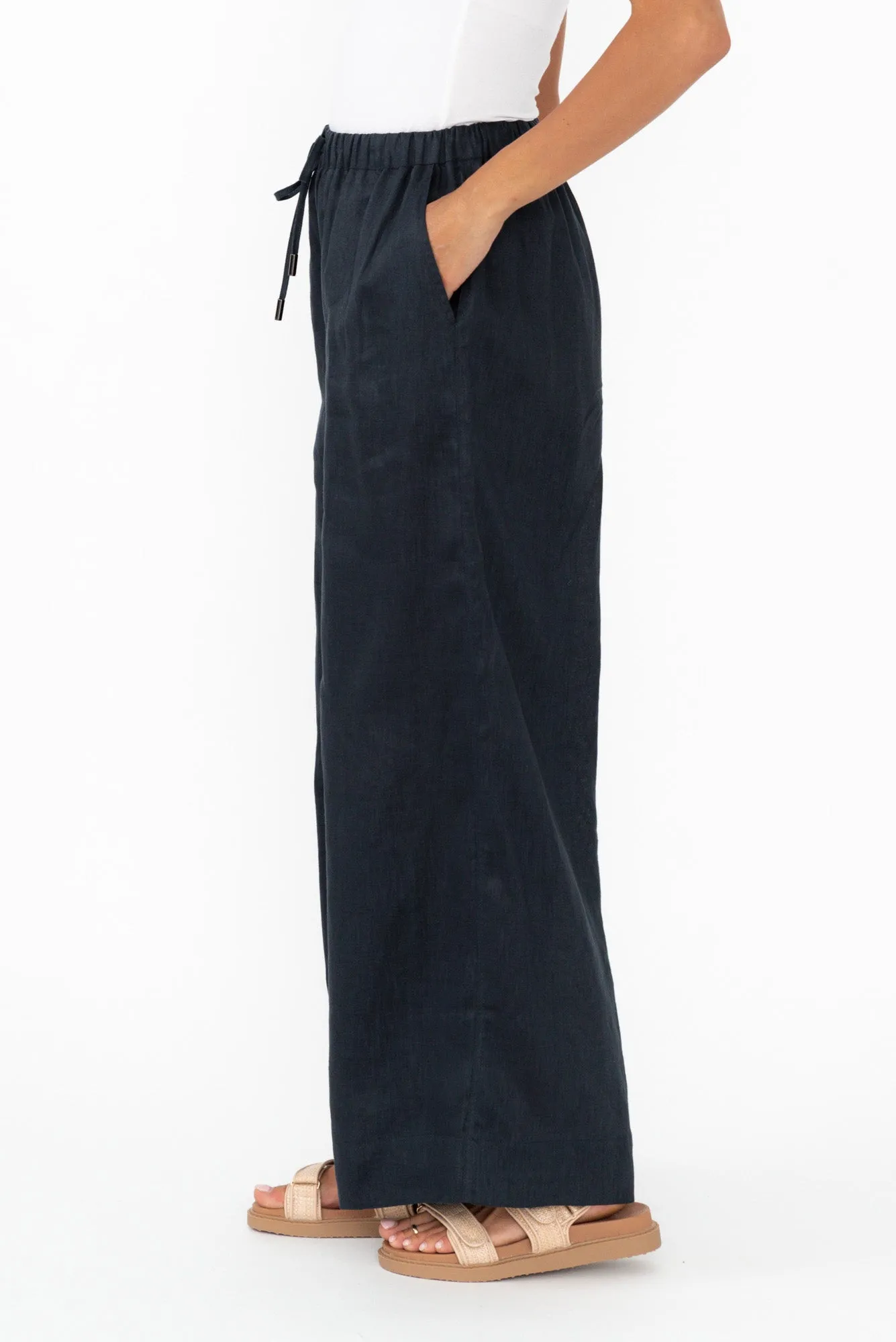 Jimmie Navy Linen Tie Pants sold by Blue Bungalow product image thumbnail 3