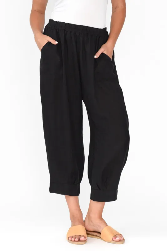 Elide Black Linen Cropped Pants sold by Blue Bungalow