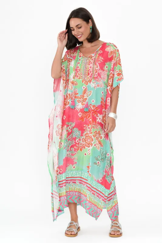 Sheniz Pink Floral Kaftan sold by Blue Bungalow