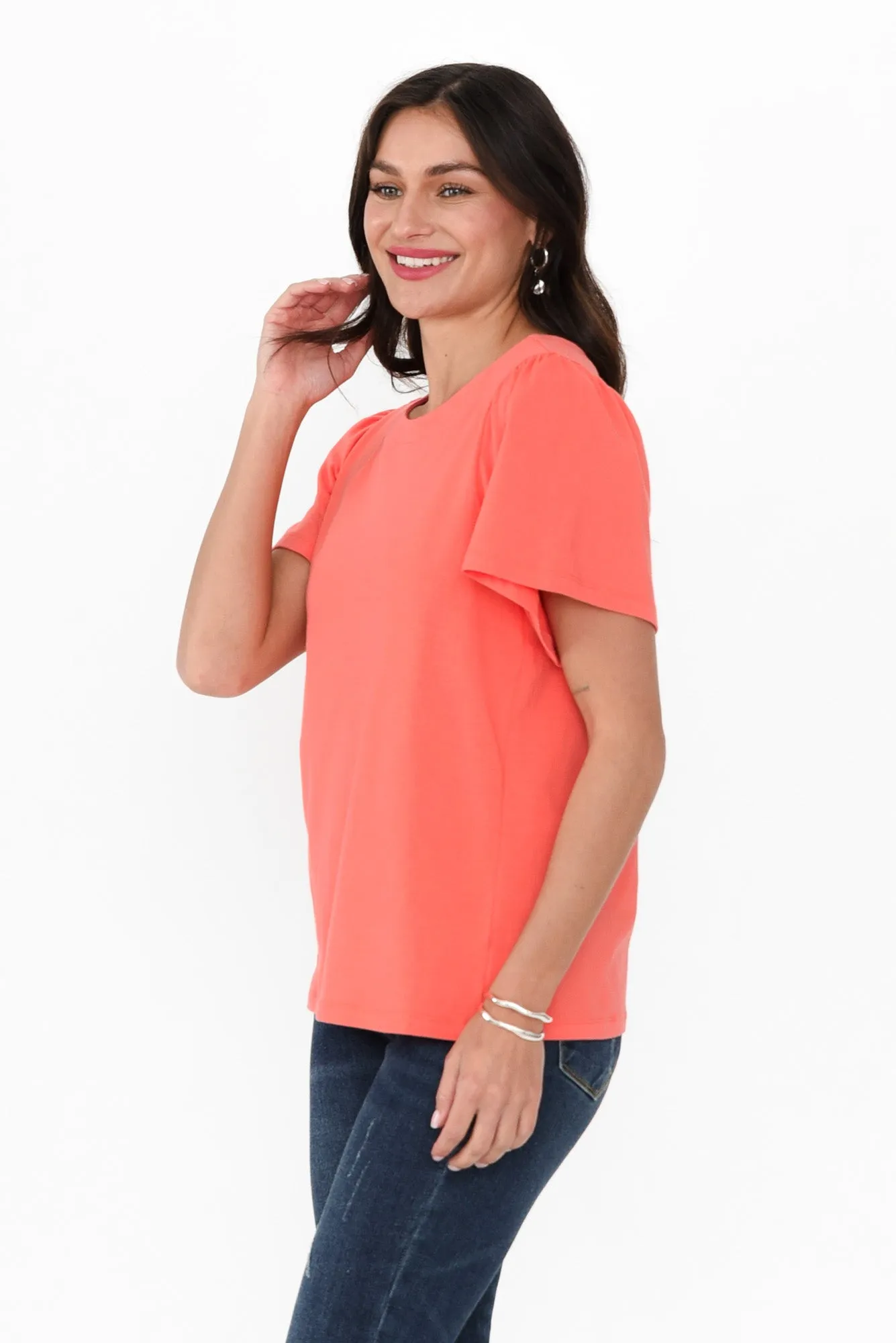 Calgary Coral Cotton Flutter Sleeve Top sold by Blue Bungalow product image thumbnail 4