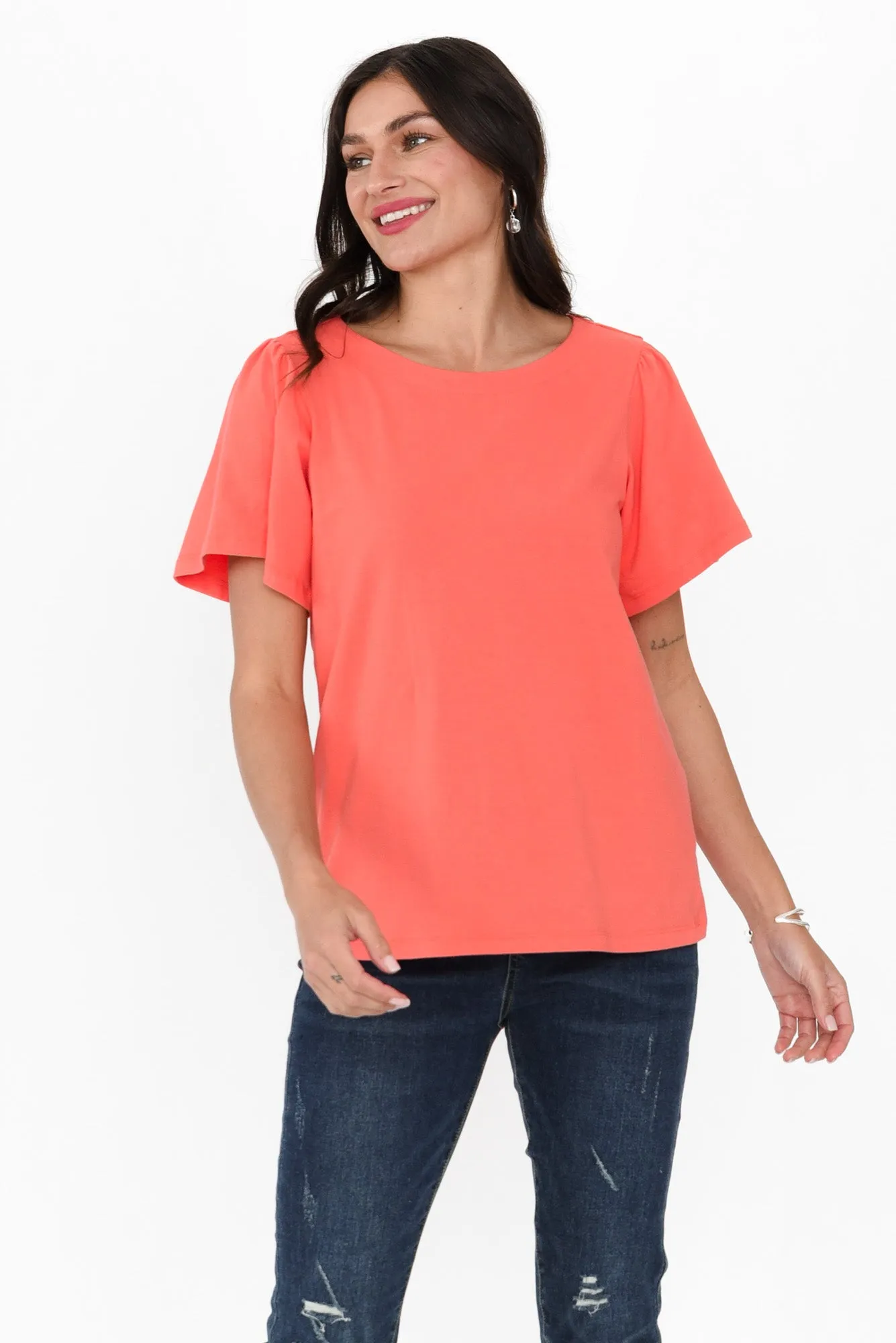 Calgary Coral Cotton Flutter Sleeve Top sold by Blue Bungalow product image thumbnail 2