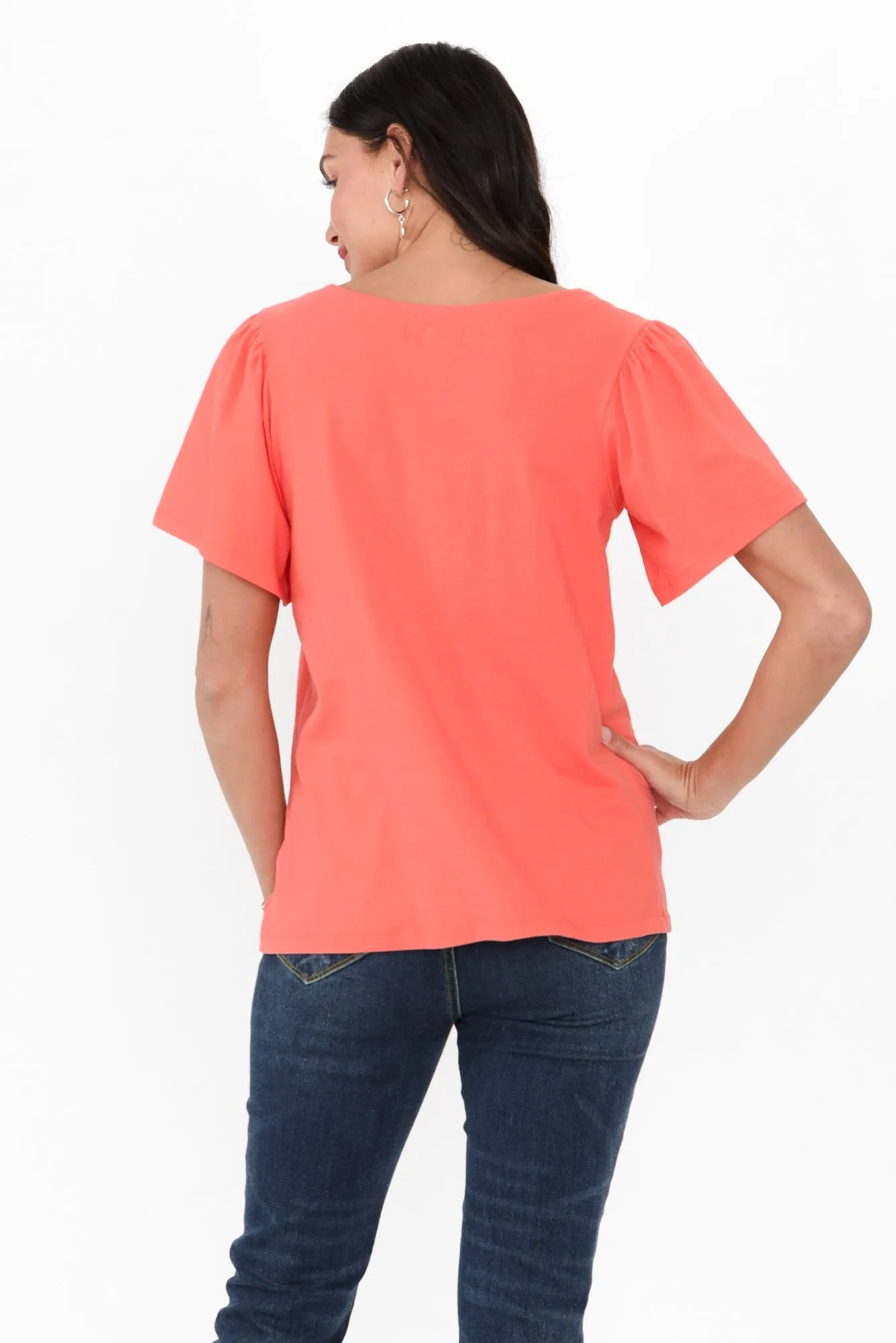 Calgary Coral Cotton Flutter Sleeve Top sold by Blue Bungalow product image thumbnail 5