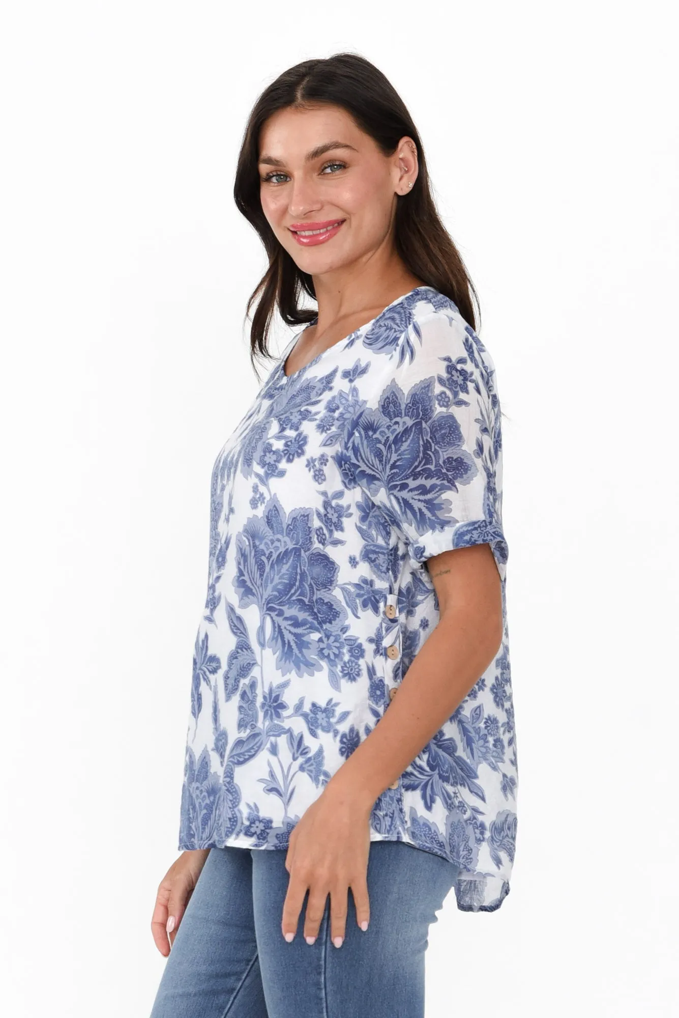 Perry Blue Floral Button Top sold by Blue Bungalow product image thumbnail 3