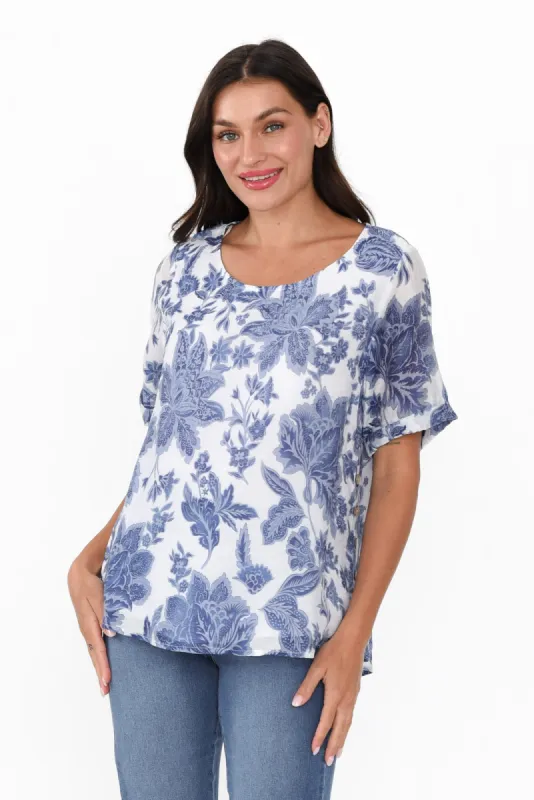 Perry Blue Floral Button Top sold by Blue Bungalow