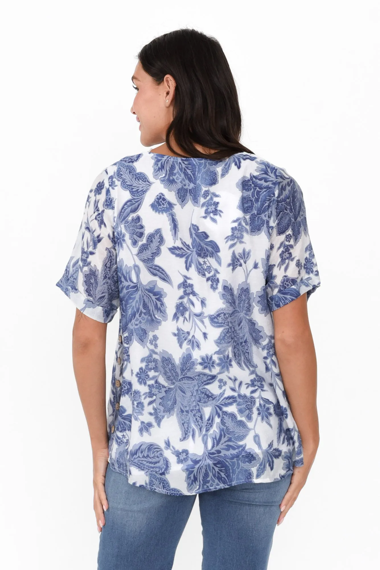 Perry Blue Floral Button Top sold by Blue Bungalow product image thumbnail 4