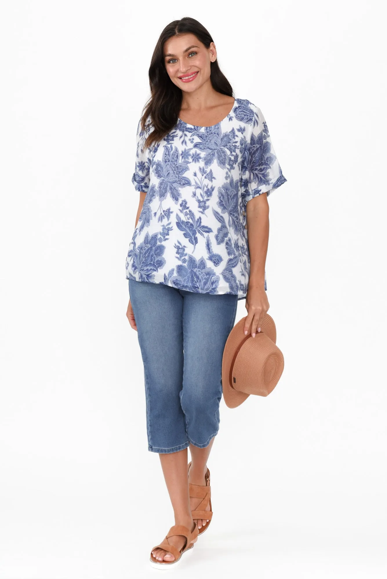 Perry Blue Floral Button Top sold by Blue Bungalow product image thumbnail 2
