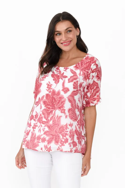Perry Red Floral Button Top sold by Blue Bungalow
