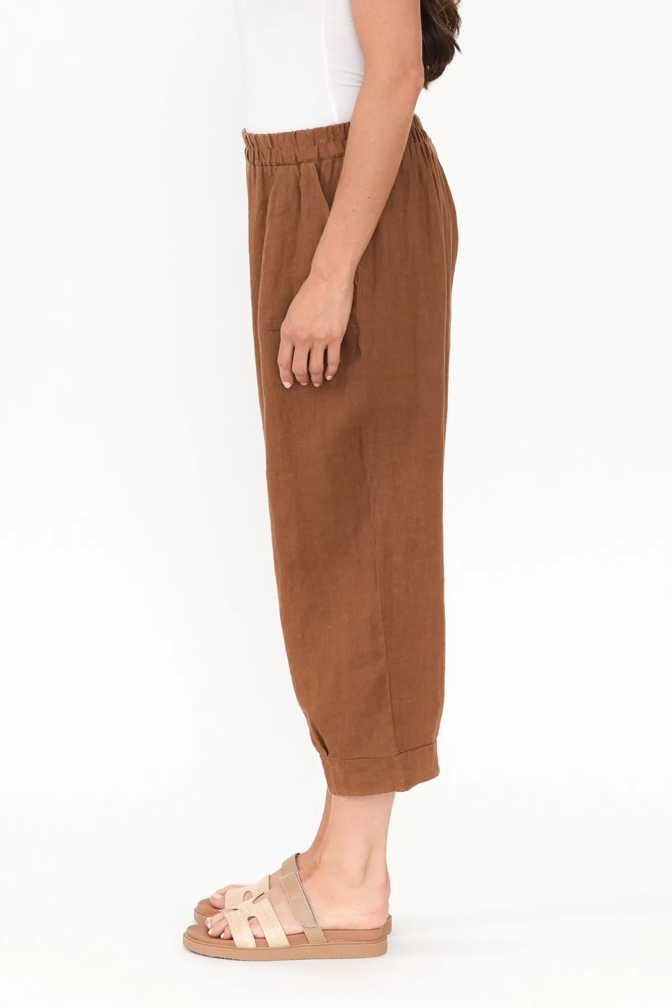 Elide Mocha Linen Cropped Pants sold by Blue Bungalow product image thumbnail 4