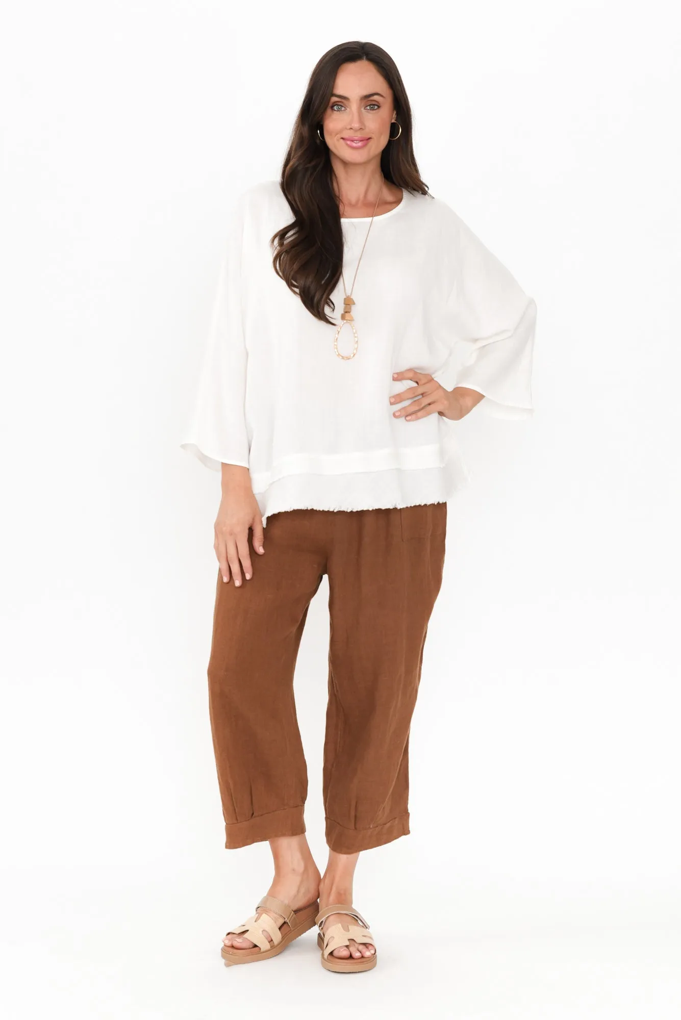 Elide Mocha Linen Cropped Pants sold by Blue Bungalow product image thumbnail 2