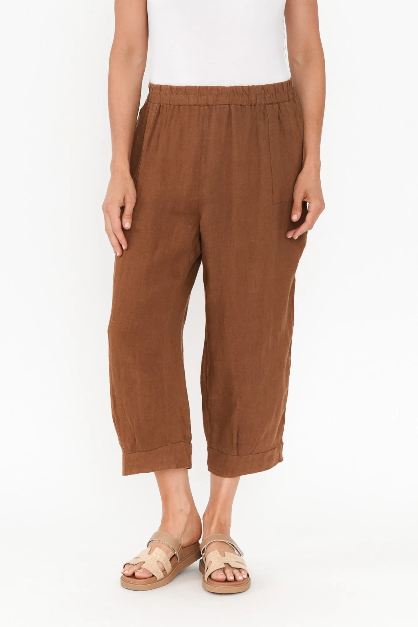 Elide Mocha Linen Cropped Pants sold by Blue Bungalow