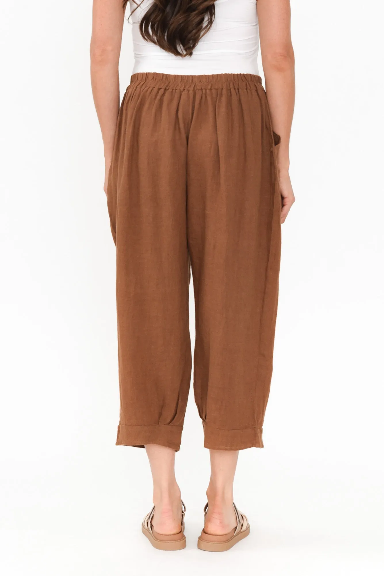 Elide Mocha Linen Cropped Pants sold by Blue Bungalow product image thumbnail 5