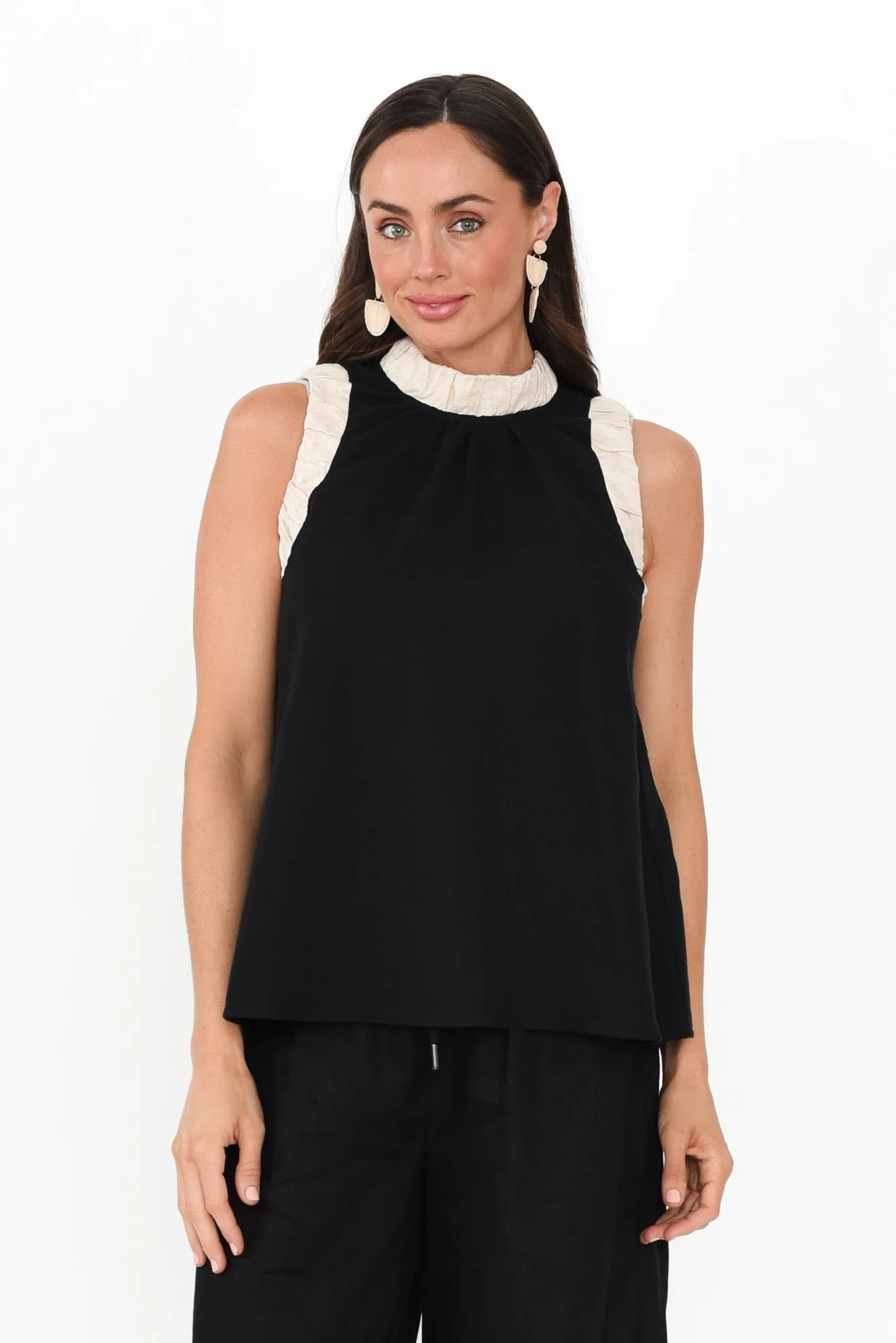 Kelley Black Trim Cotton Blend Tank sold by Blue Bungalow