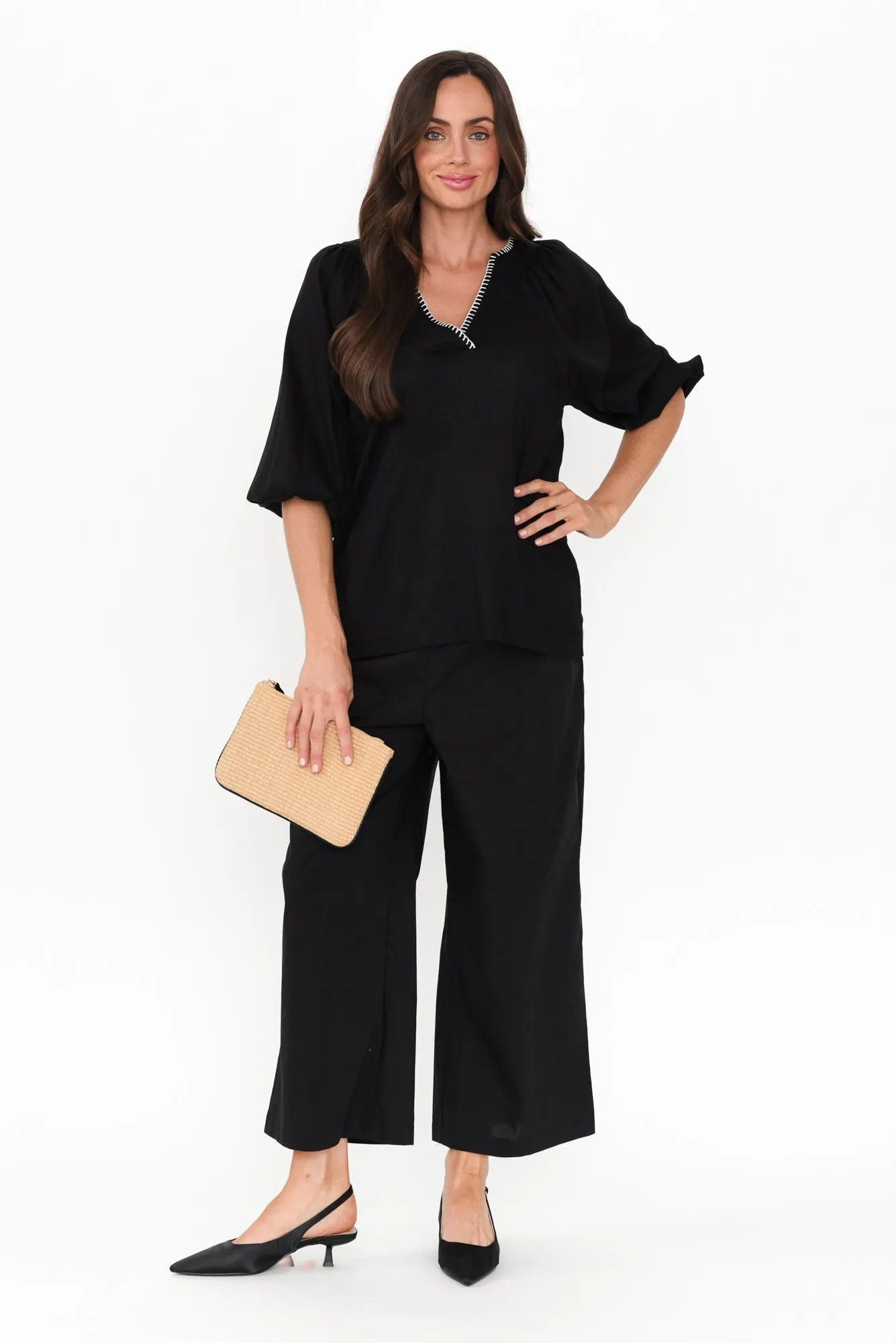Sevilla Black Wide Leg Cotton Pants sold by Blue Bungalow product image thumbnail 2