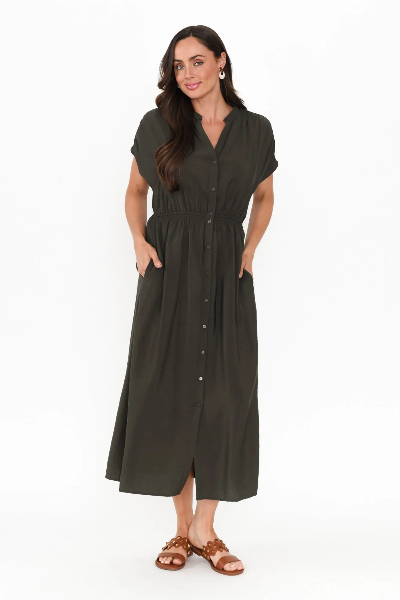 Simone Khaki Button Dress sold by Blue Bungalow product image thumbnail 2