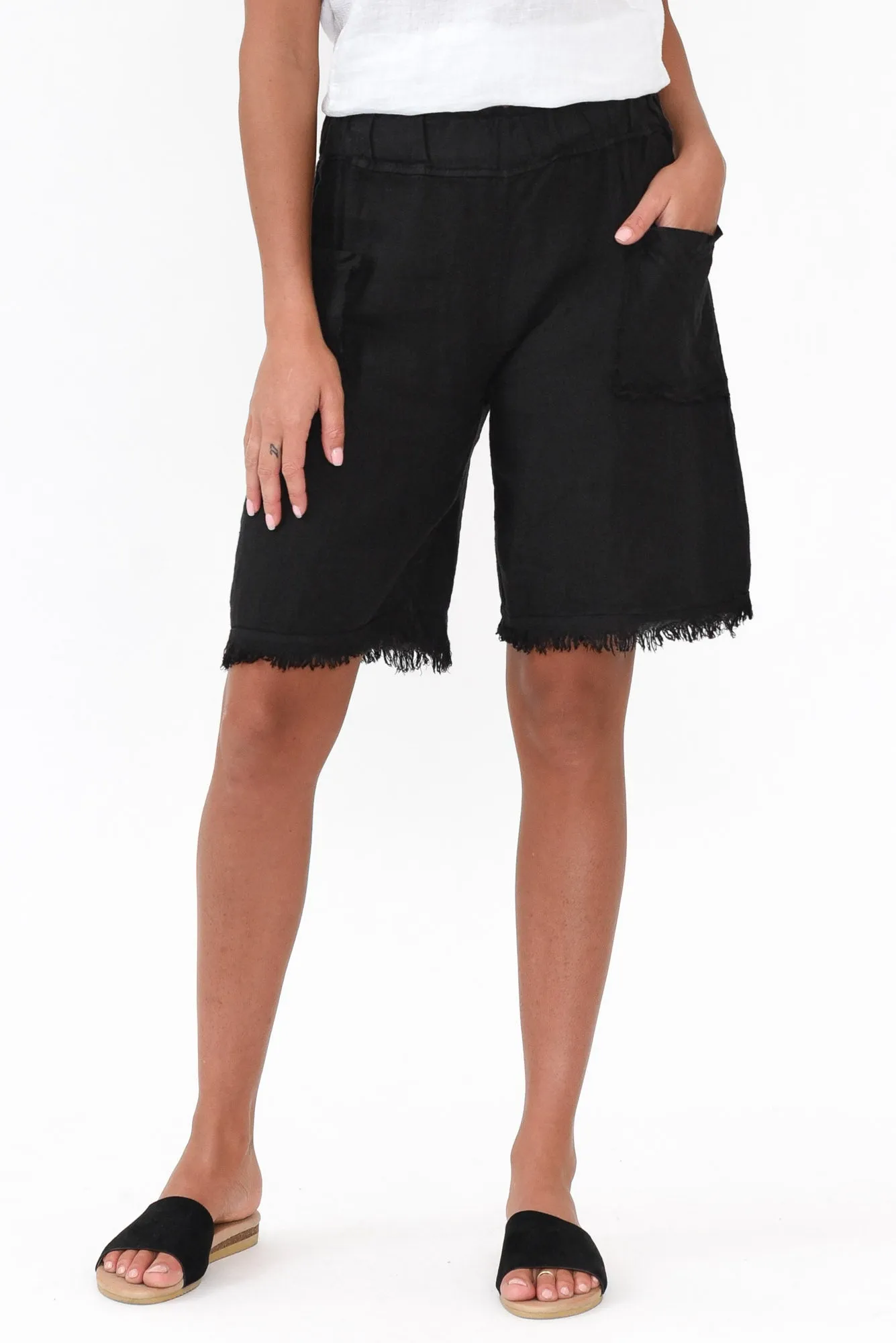 Fraser Black Linen Shorts sold by Blue Bungalow