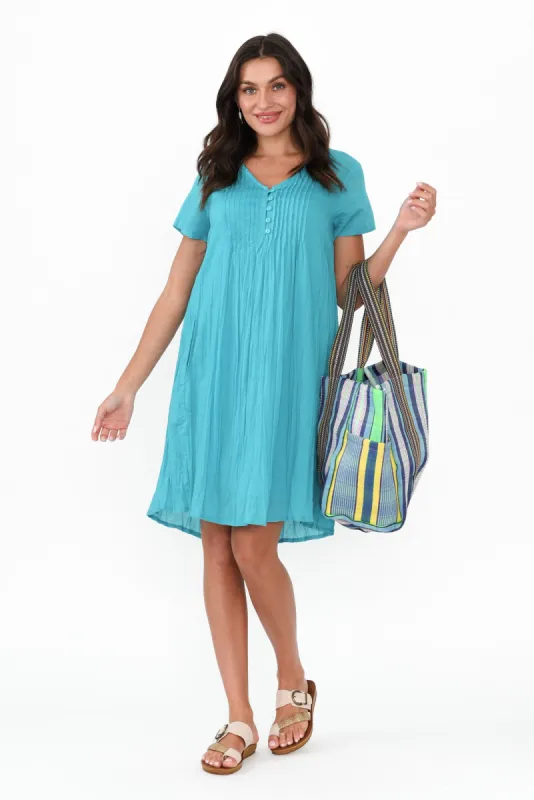 Sabina Sky Blue Crinkle Cotton Dress sold by Blue Bungalow