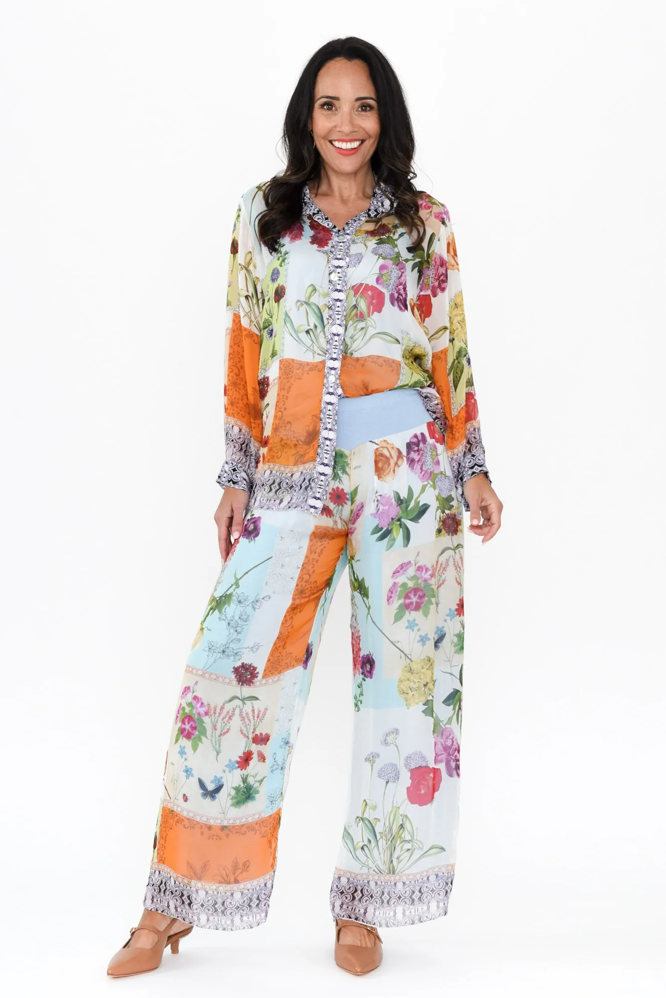 Coralia Cream Floral Silk Pants sold by Blue Bungalow product image thumbnail 2