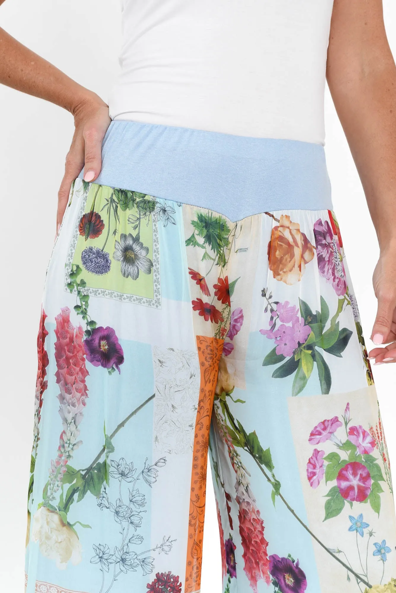 Coralia Cream Floral Silk Pants sold by Blue Bungalow product image thumbnail 5