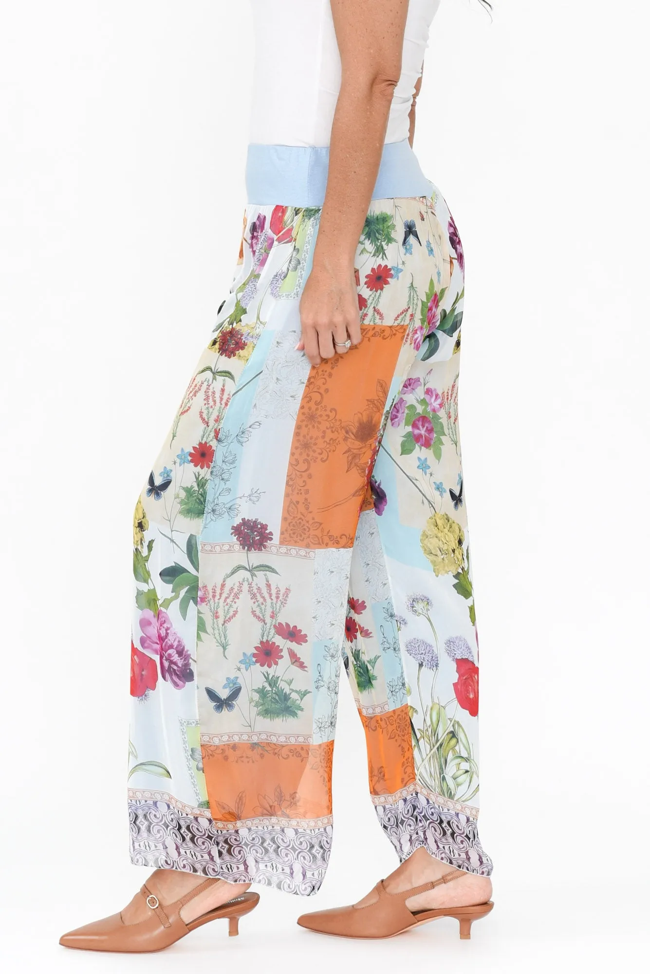 Coralia Cream Floral Silk Pants sold by Blue Bungalow product image thumbnail 3