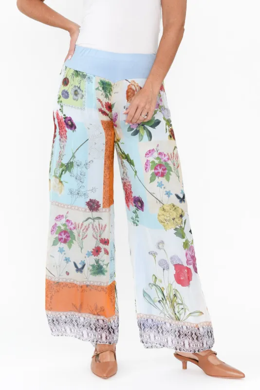 Coralia Cream Floral Silk Pants sold by Blue Bungalow
