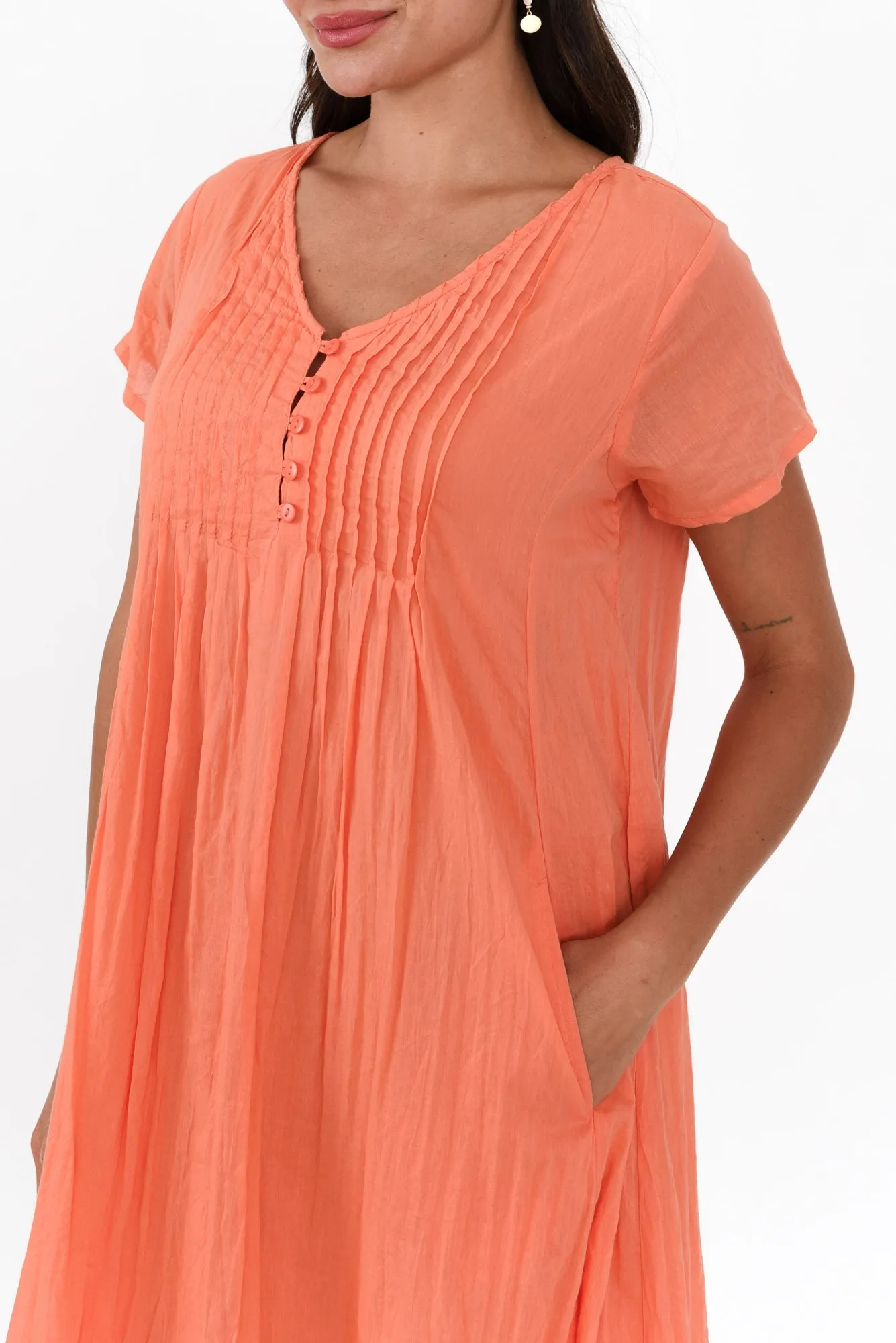 Sabina Peach Crinkle Cotton Dress sold by Blue Bungalow product image thumbnail 5