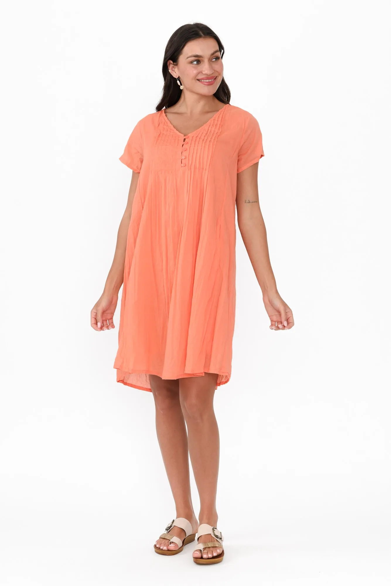 Sabina Peach Crinkle Cotton Dress sold by Blue Bungalow product image thumbnail 2