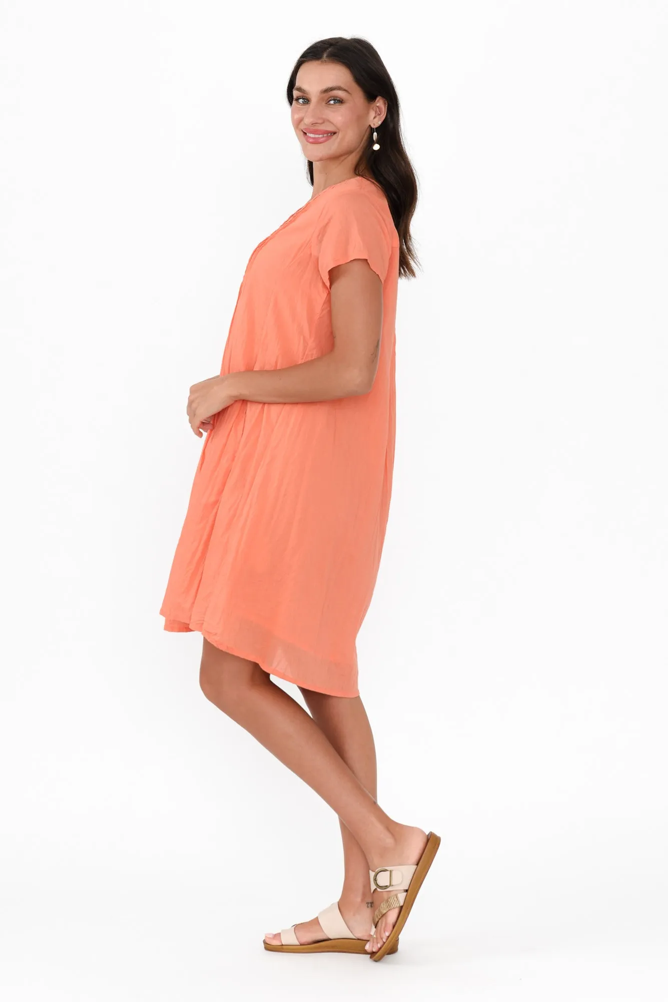 Sabina Peach Crinkle Cotton Dress sold by Blue Bungalow product image thumbnail 3