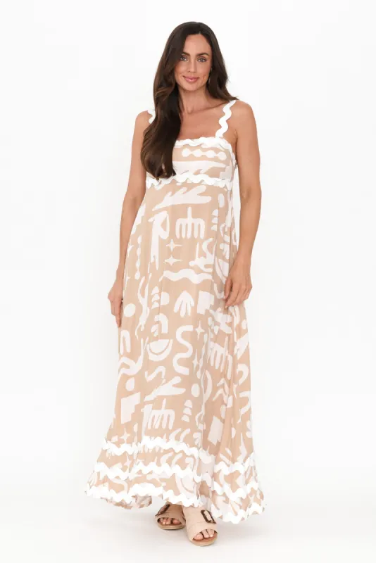 Eda Beige Abstract Maxi Dress sold by Blue Bungalow