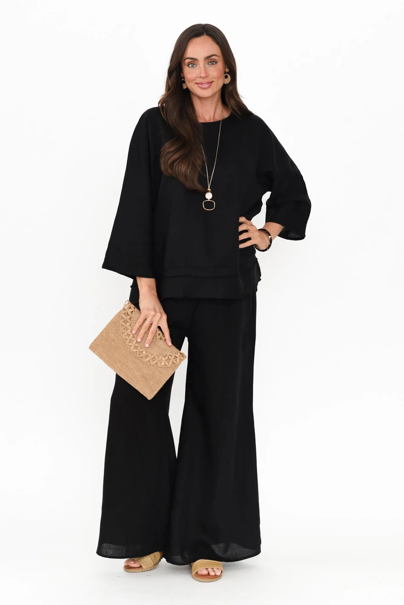 Emeline Black Linen Blend Pants sold by Blue Bungalow product image thumbnail 2