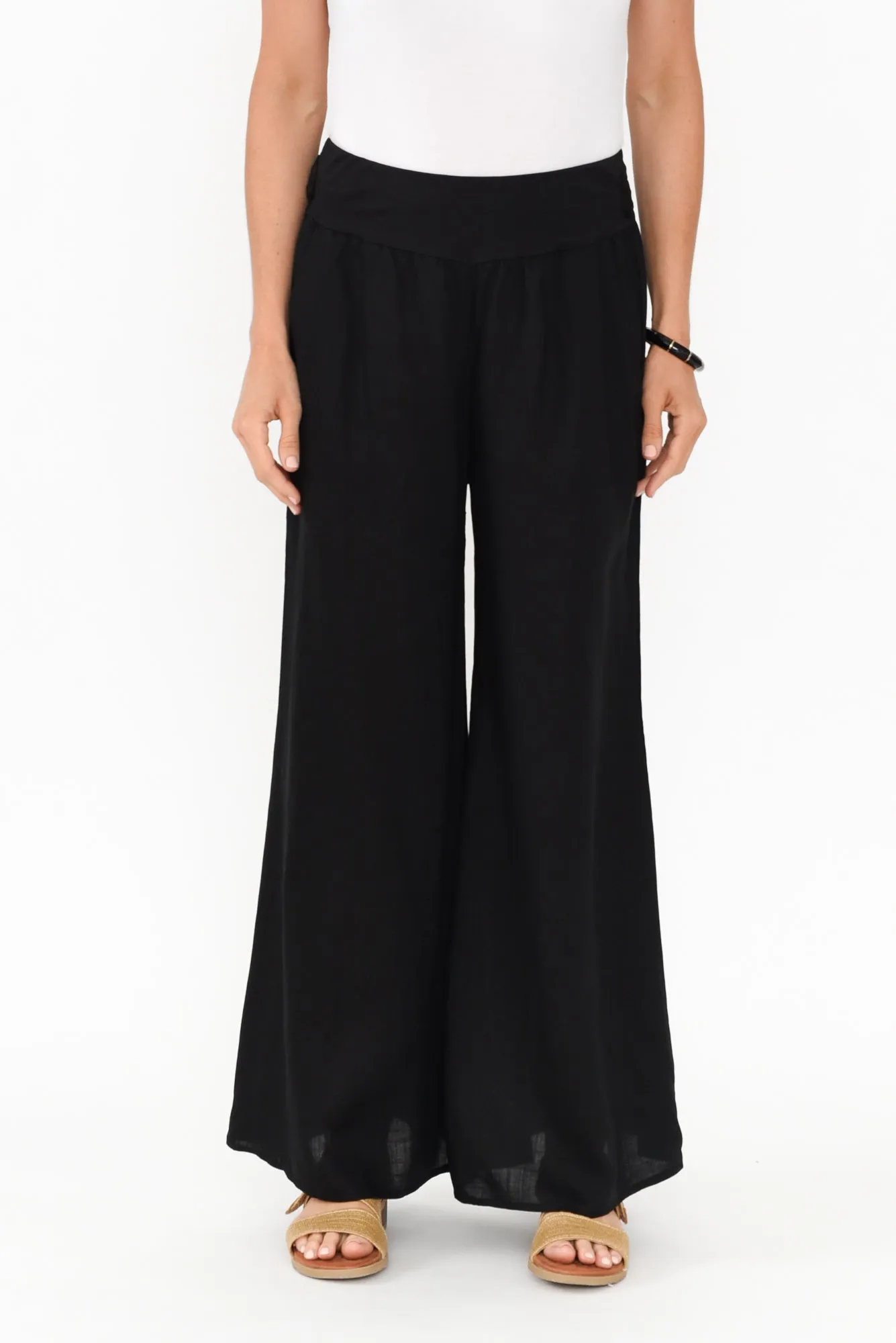 Emeline Black Linen Blend Pants sold by Blue Bungalow