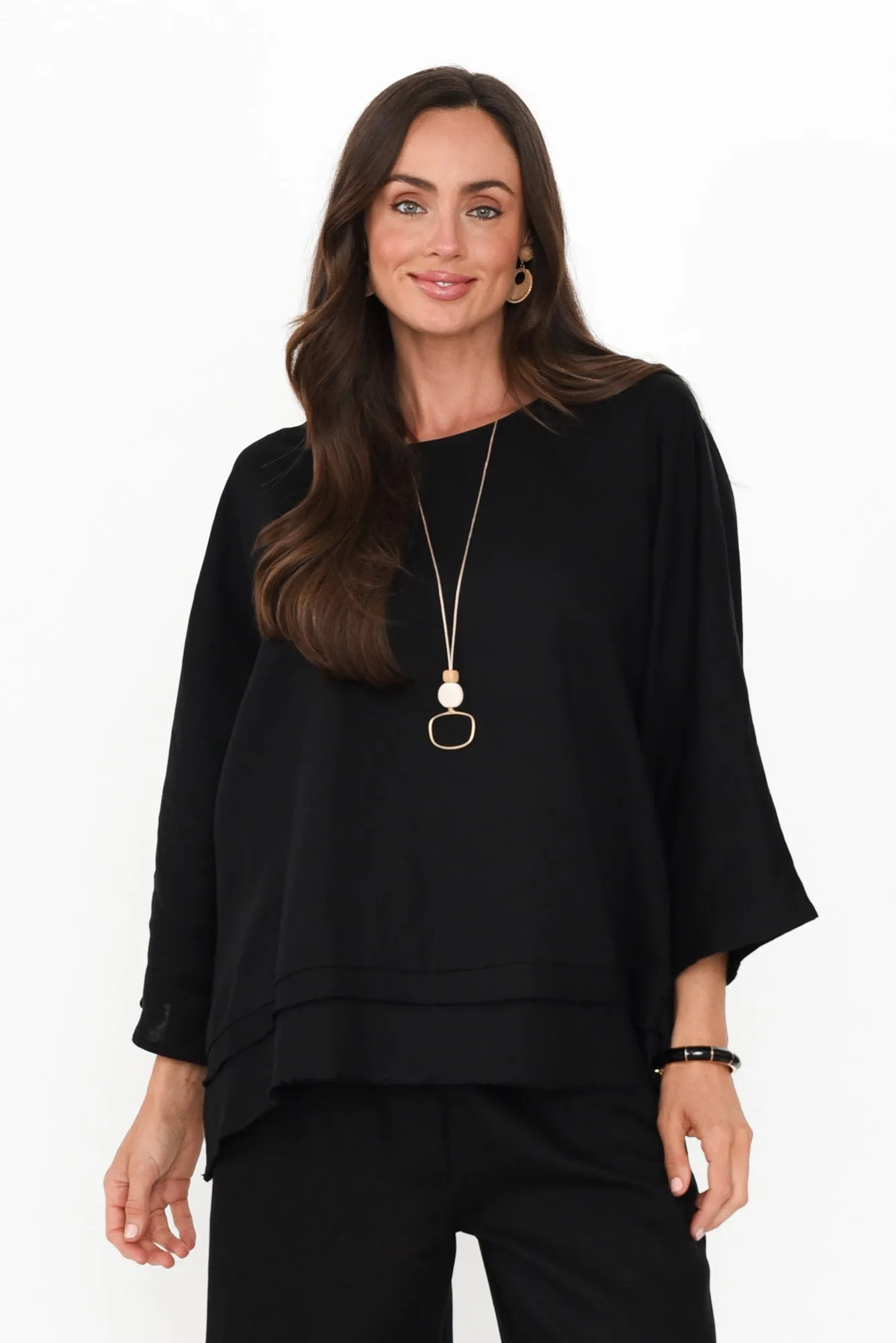 Johanna Black Linen Blend Top sold by Blue Bungalow
