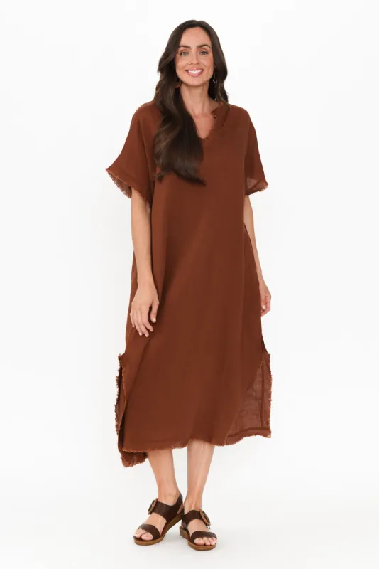 Darlene Brown Linen Blend Dress sold by Blue Bungalow