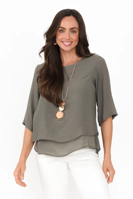 Liora Khaki Layered Top sold by Blue Bungalow