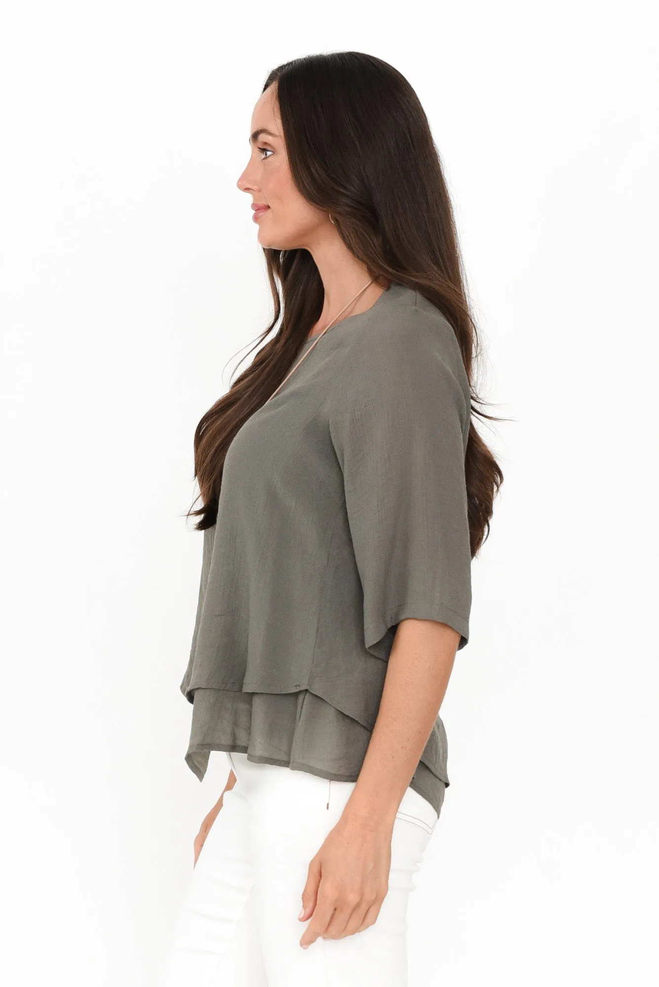 Liora Khaki Layered Top sold by Blue Bungalow product image thumbnail 3