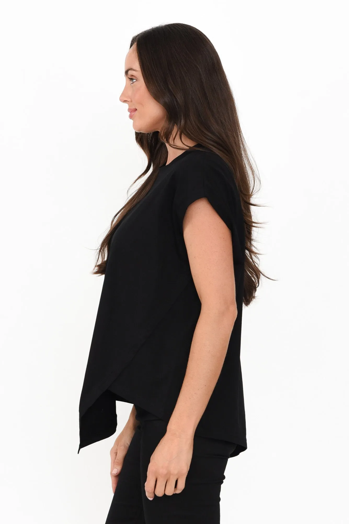 Dione Black Cotton Blend Asymmetric Top sold by Blue Bungalow product image thumbnail 3