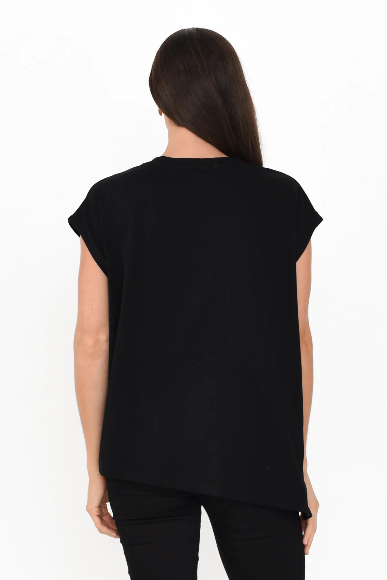Dione Black Cotton Blend Asymmetric Top sold by Blue Bungalow product image thumbnail 4