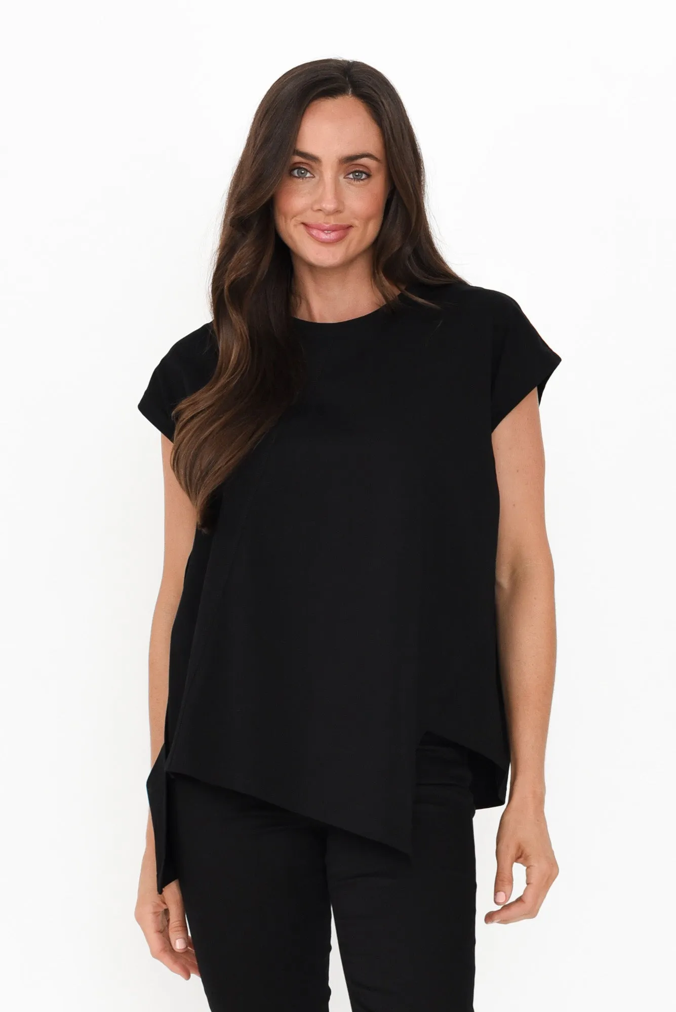 Dione Black Cotton Blend Asymmetric Top sold by Blue Bungalow