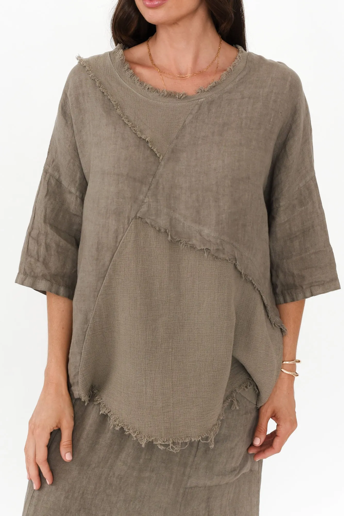 Denae Taupe Linen Frayed Top sold by Blue Bungalow product image thumbnail 5