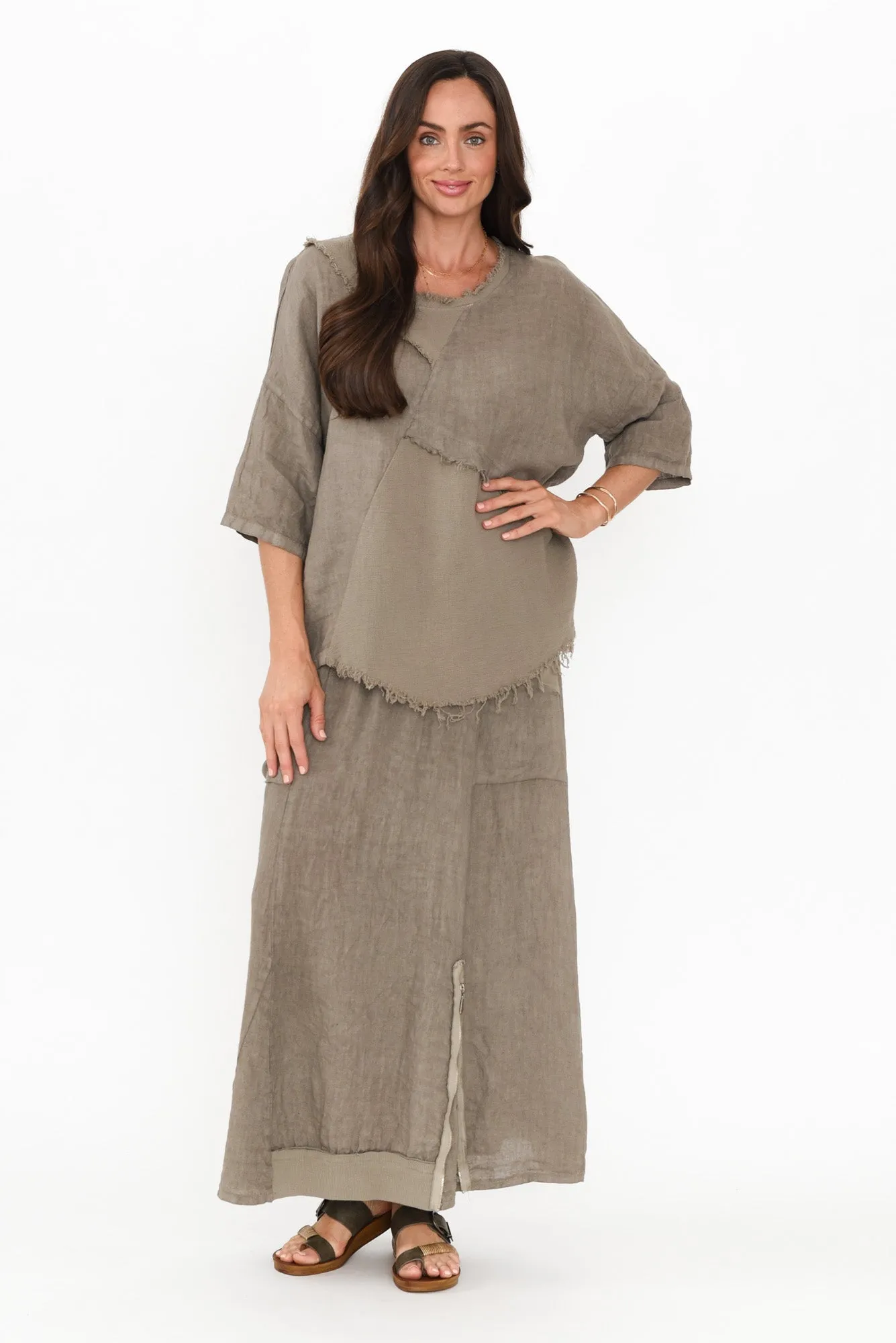 Denae Taupe Linen Frayed Top sold by Blue Bungalow product image thumbnail 2