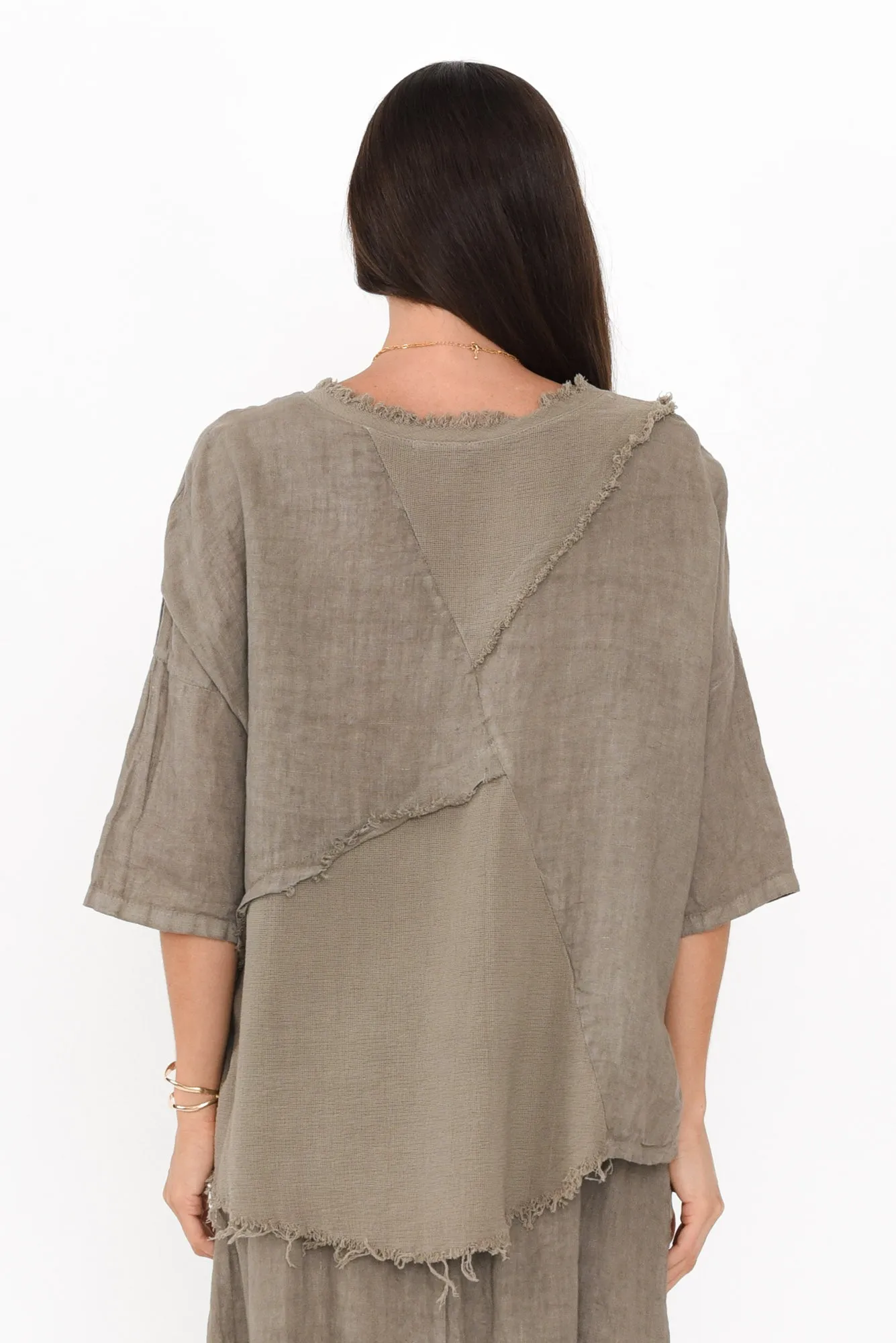 Denae Taupe Linen Frayed Top sold by Blue Bungalow product image thumbnail 4