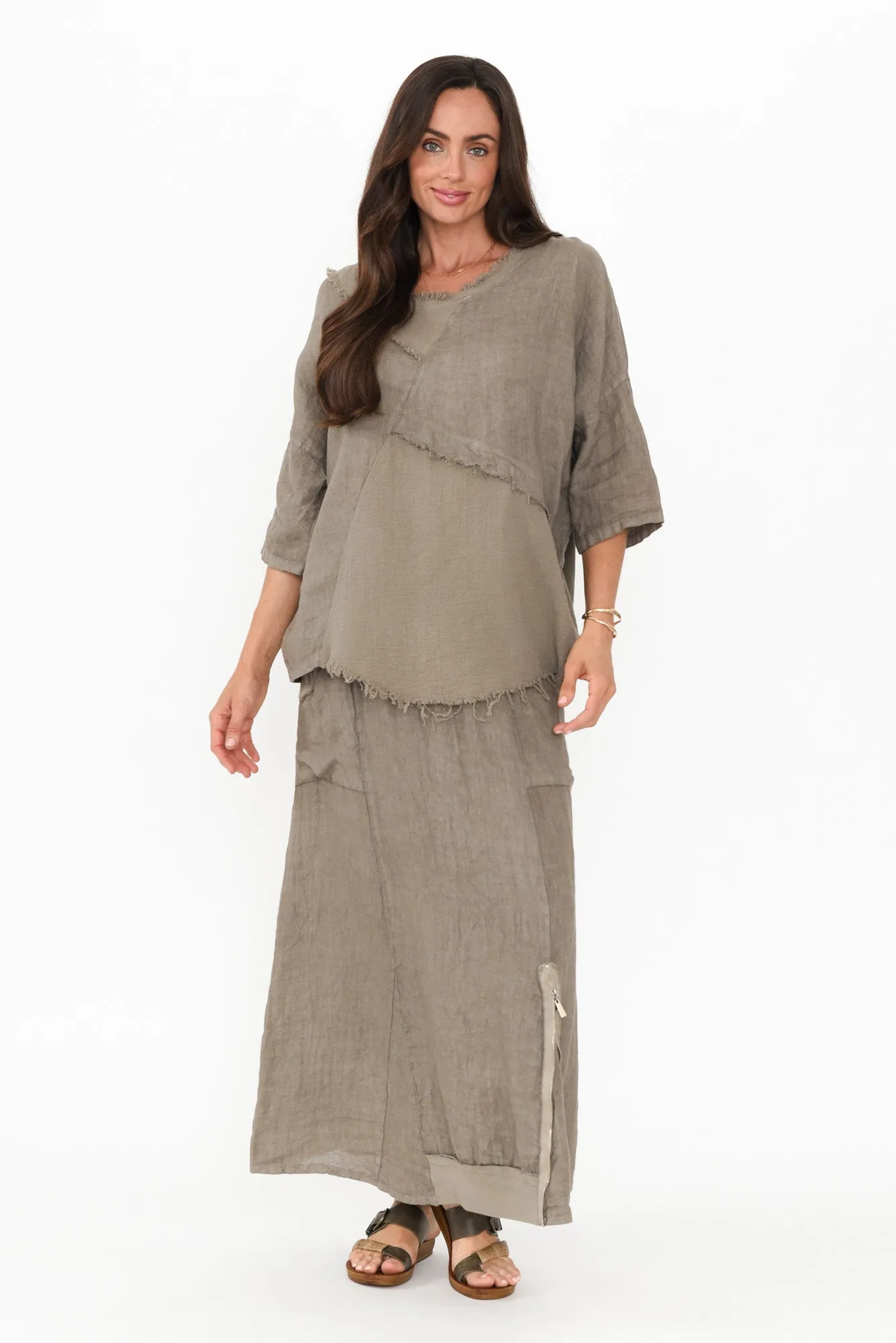 Ani Taupe Linen Pocket Maxi Skirt sold by Blue Bungalow product image thumbnail 2