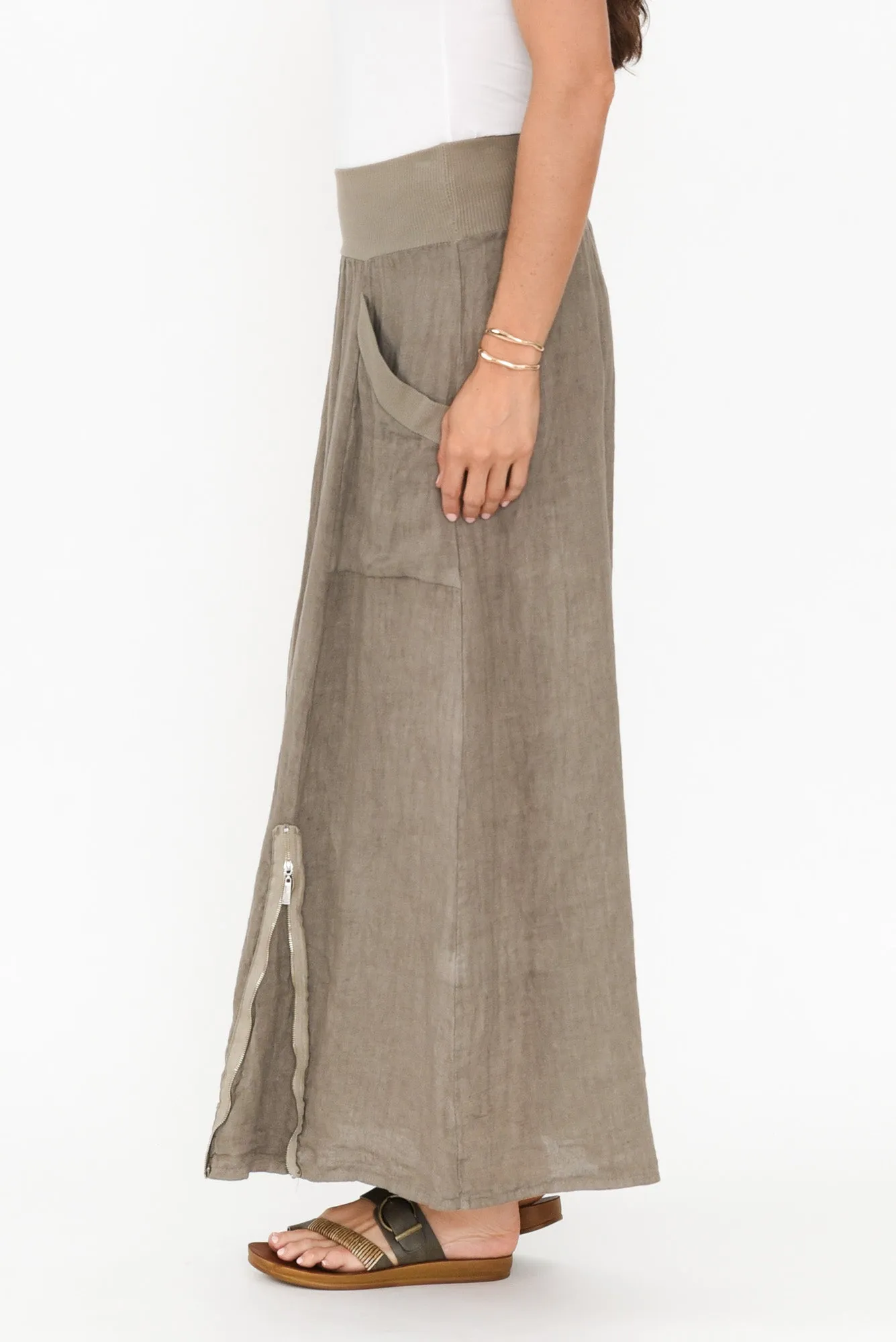 Ani Taupe Linen Pocket Maxi Skirt sold by Blue Bungalow product image thumbnail 3