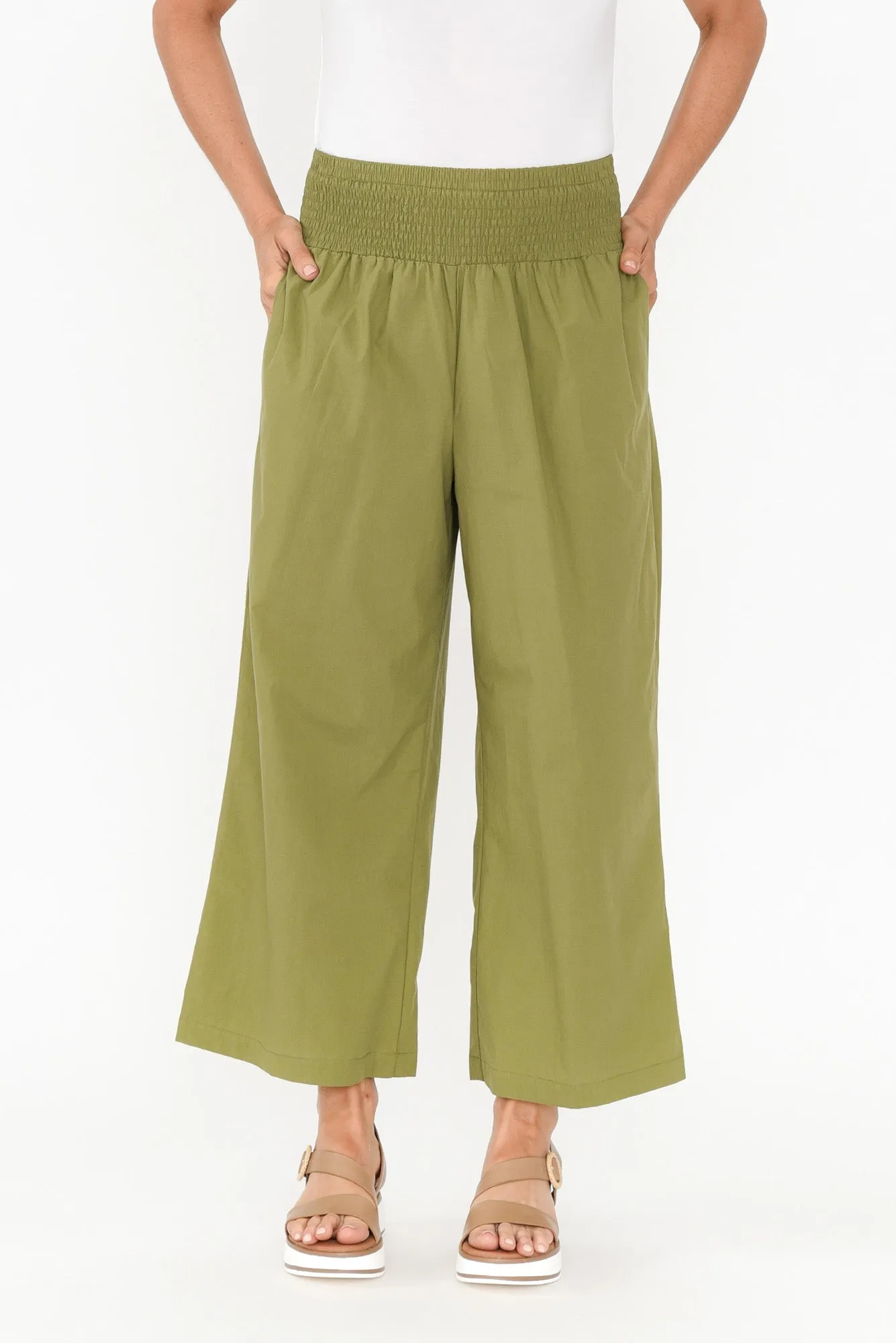 Sevilla Green Wide Leg Cotton Pants sold by Blue Bungalow